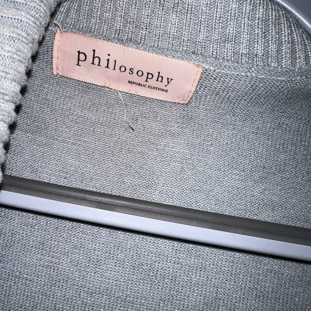 Philosophy Cowl Neck Women's Light Heathered Gray Long Sleeve Cardigan Women's M - Picture 4 of 15